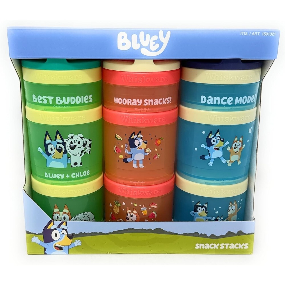 Bluey ~ Whiskware 3 snack‎ Stacks ~ BPA and Phthalate-free Dishwasher Safe